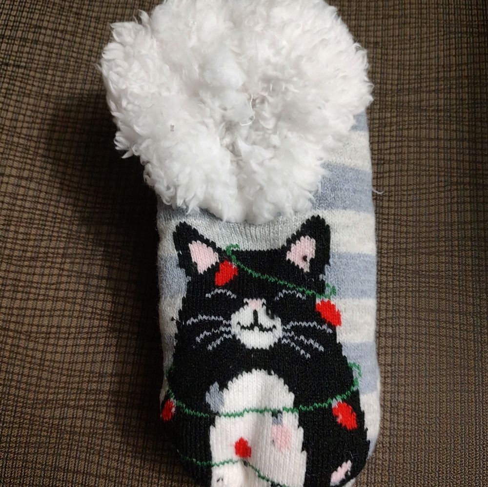 Merry and Bright Cat Slipper Socks